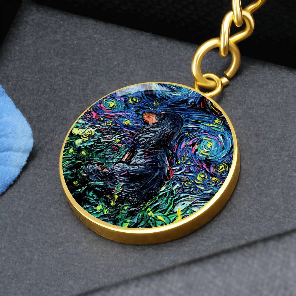 Black and Tan Long Hair Dachshund Round Keychain