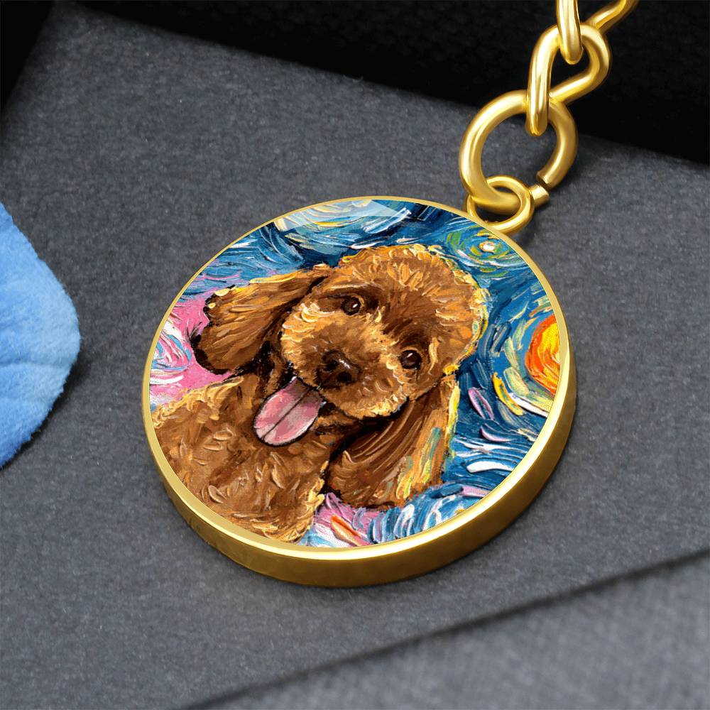 Apricot Poodle Portrait Starry Night Round Keychain