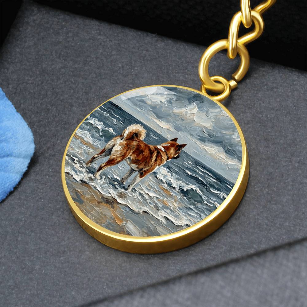 Beach Day - Akita Round Keychain