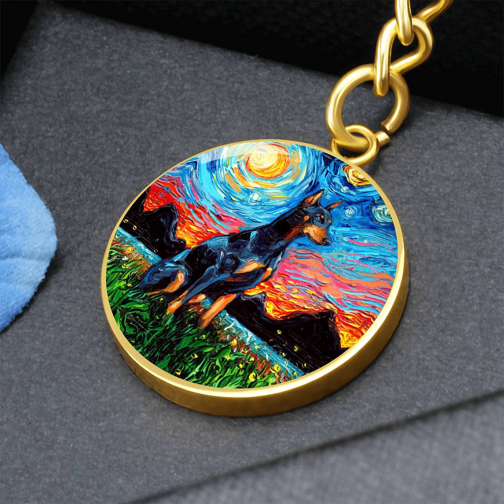 Doberman Pinscher Starry Night Round Keychain