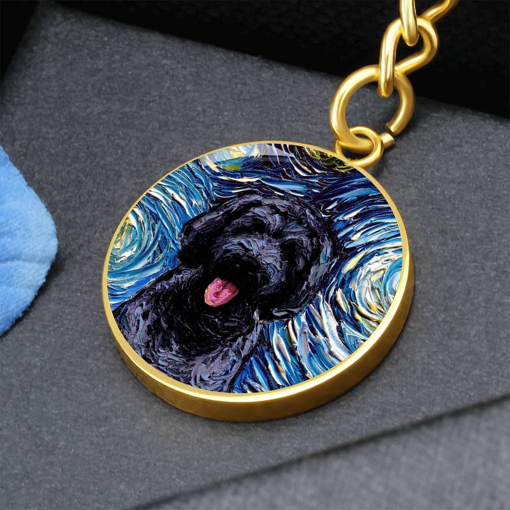 Black Goldendoodle Starry Night Round Keychain