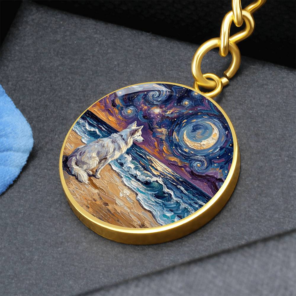Beach Night - Isabella Husky Round Keychain