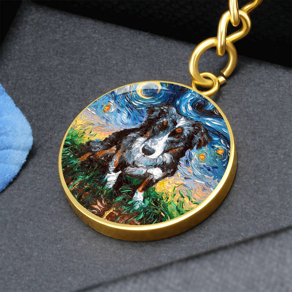 Australian Shepherd Starry Night Round Keychain