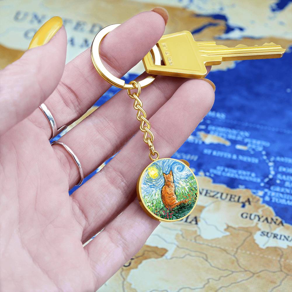 Orange Tabby Cat Spring Round Keychain