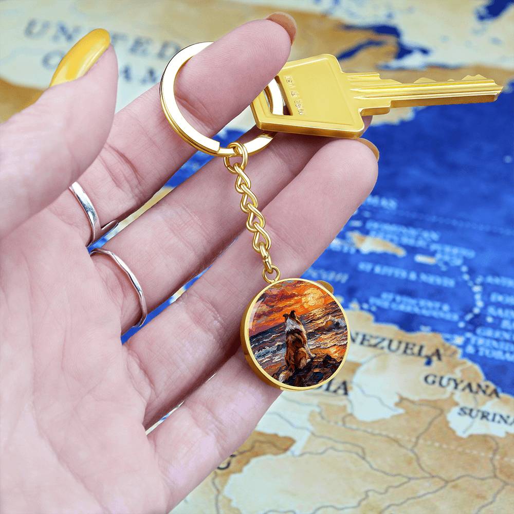 Beach Night - Collie Round Keychain