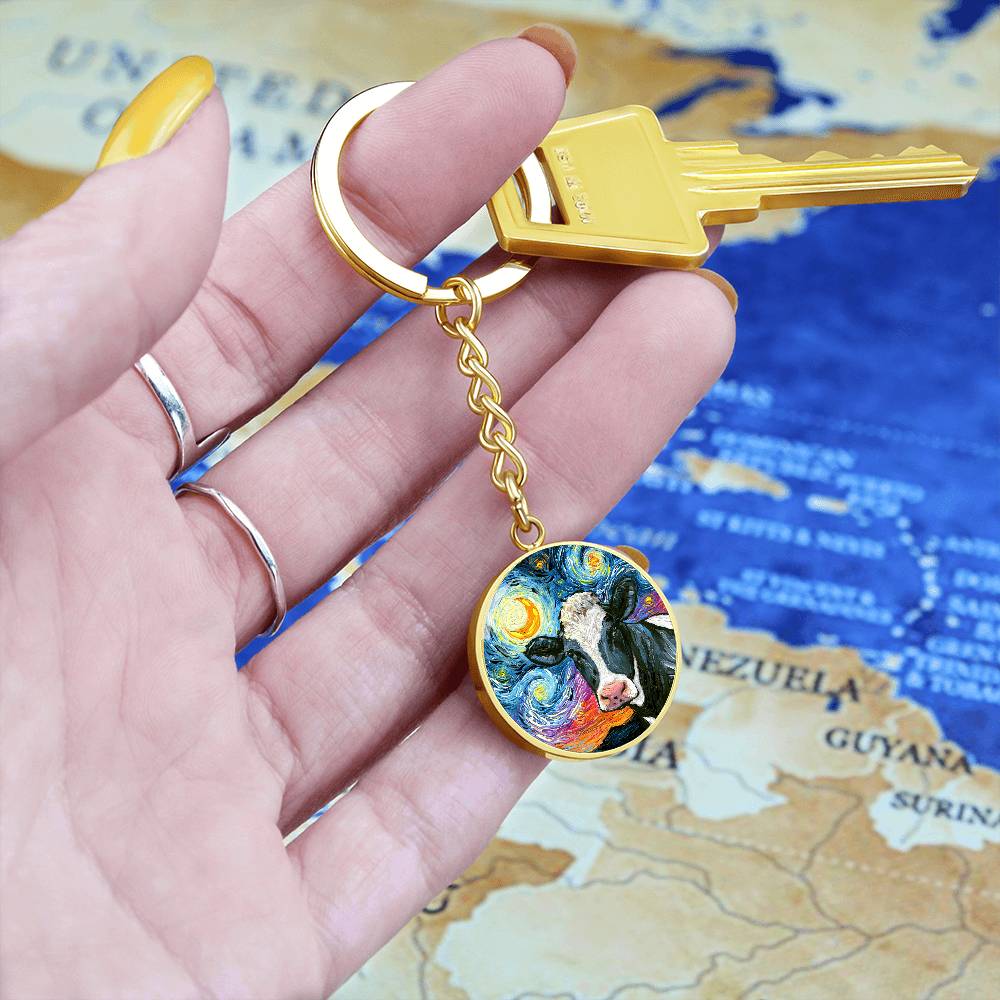 Holstein Starry Night Round Keychain
