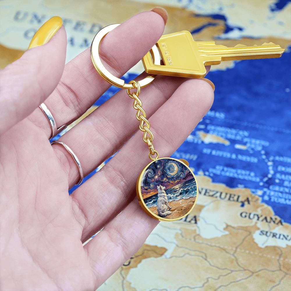 Beach Night - Isabella Husky Round Keychain