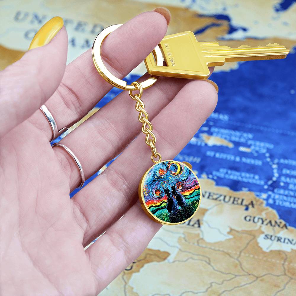 van Gogh's Cats Starry Night Round Keychain