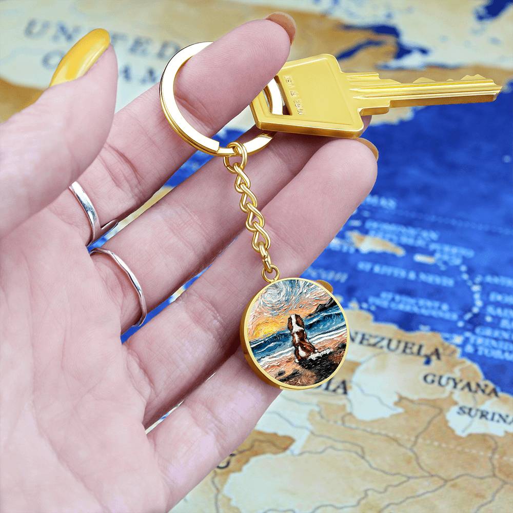 Beach Days - Blenheim Spaniel Round Keychain