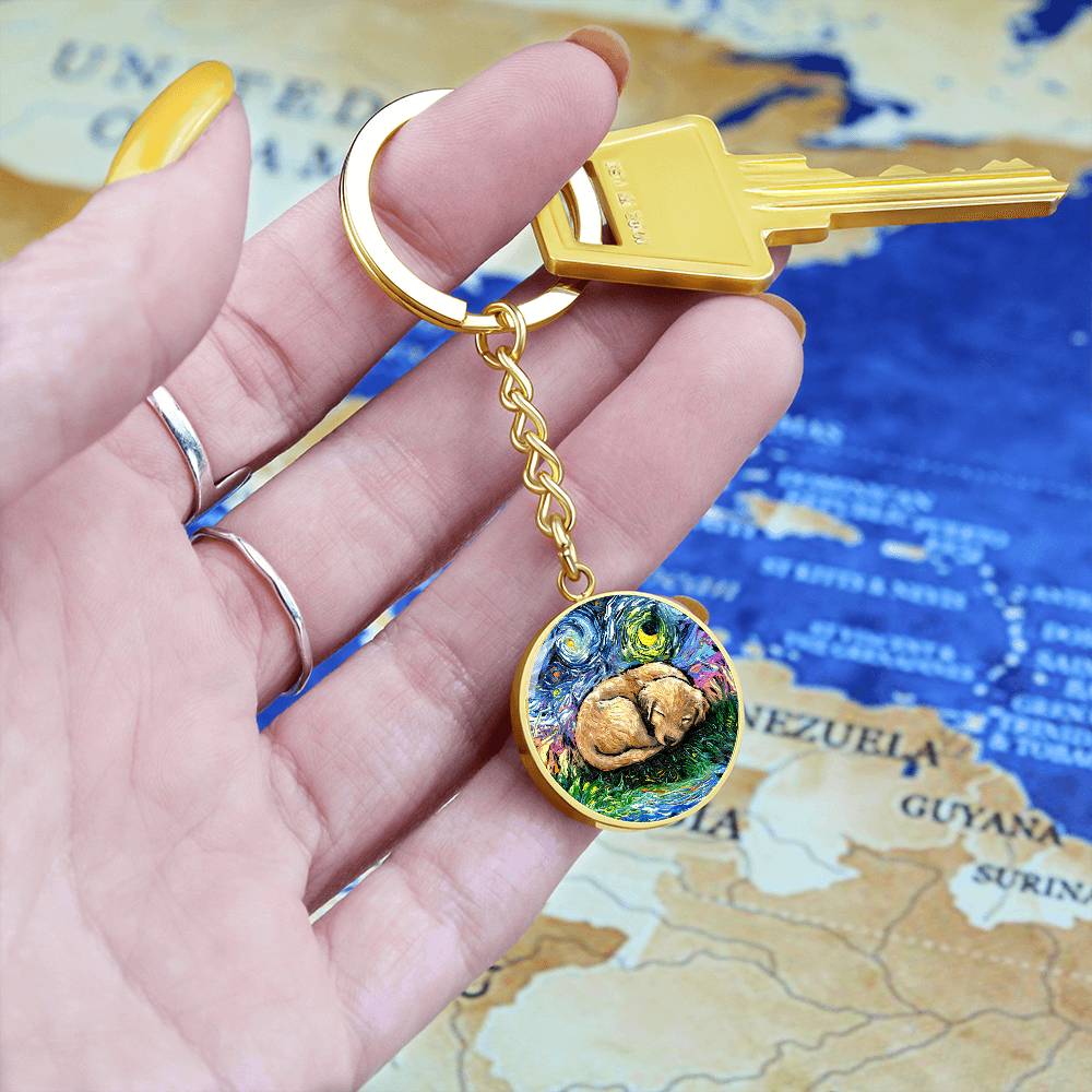 Sleepy Golden Retreiver Pup Round Keychain