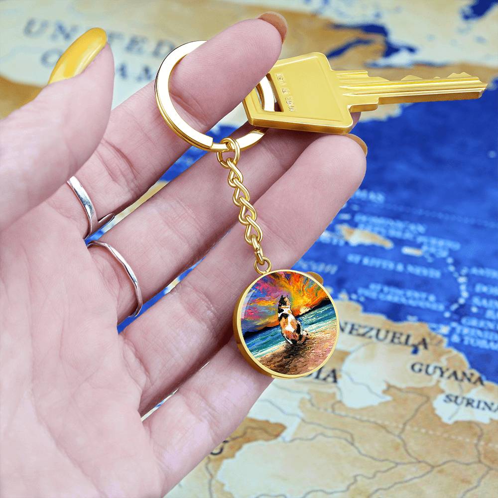 Beach Days - Calico Cat Round Keychain