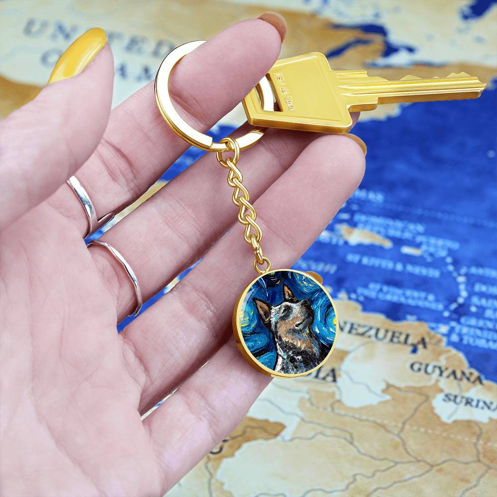 Blue Heeler Portrait Starry Night Round Keychain