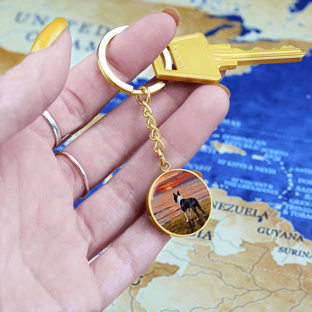 Beach Night - Boston Terrier Round Keychain