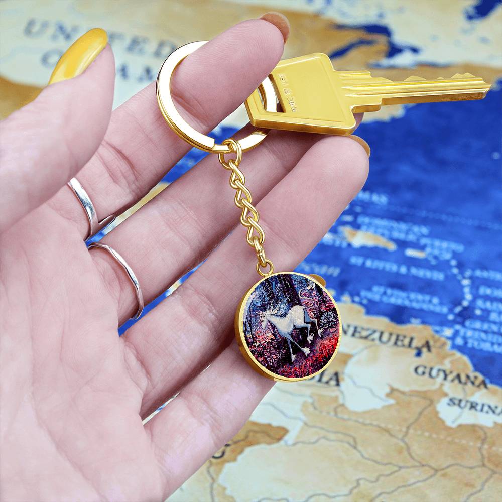 Unicorn Running Round Keychain