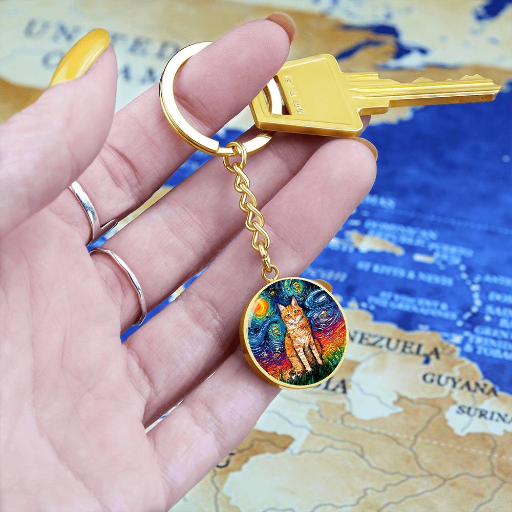 Orange Tabby Starry Night Round Keychain