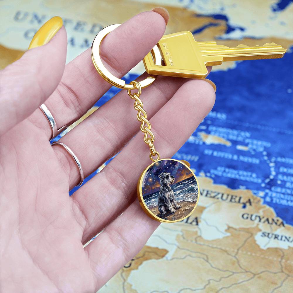 Beach Night - Schnauzer Round Keychain