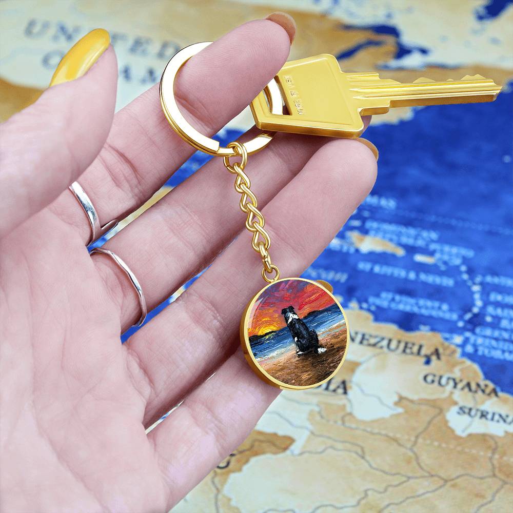Beach Days - Border Collie Round Keychain