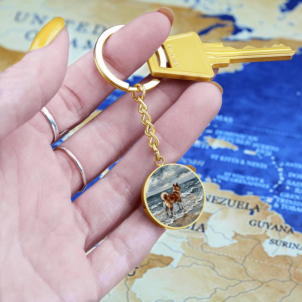Beach Day - Akita Round Keychain