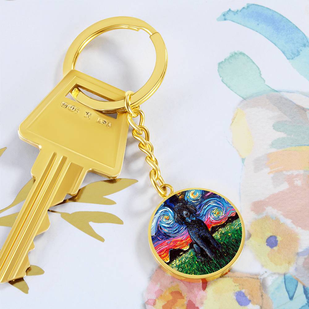 Black Poodle Starry Night Round Keychain