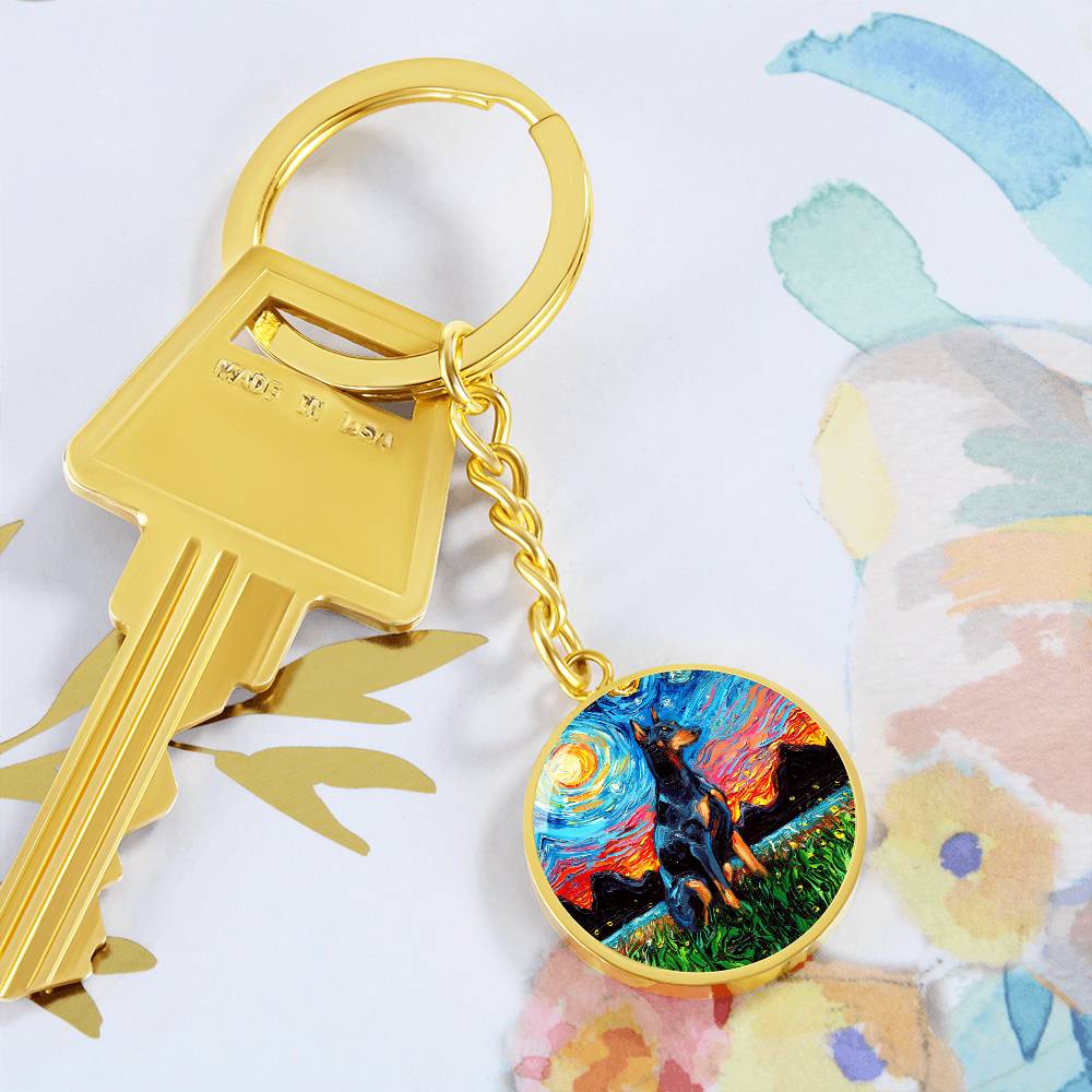 Doberman Pinscher Starry Night Round Keychain