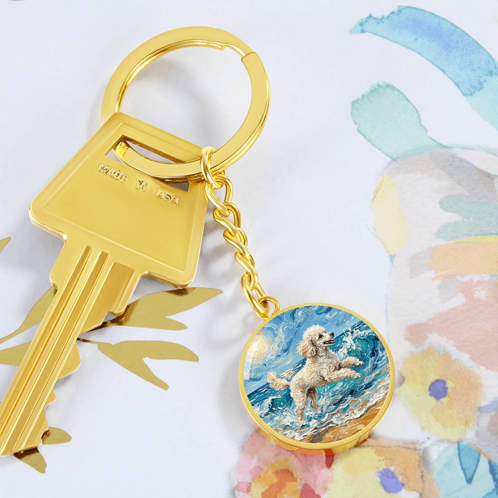 Beach Day - White Toy Poodle Round Keychain