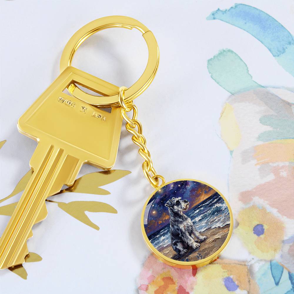 Beach Night - Schnauzer Round Keychain