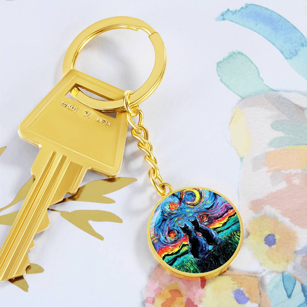 van Gogh's Cats Starry Night Round Keychain