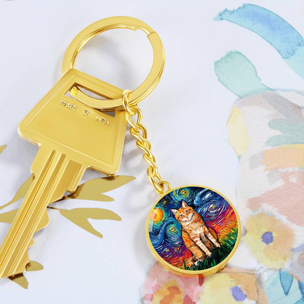 Orange Tabby Starry Night Round Keychain