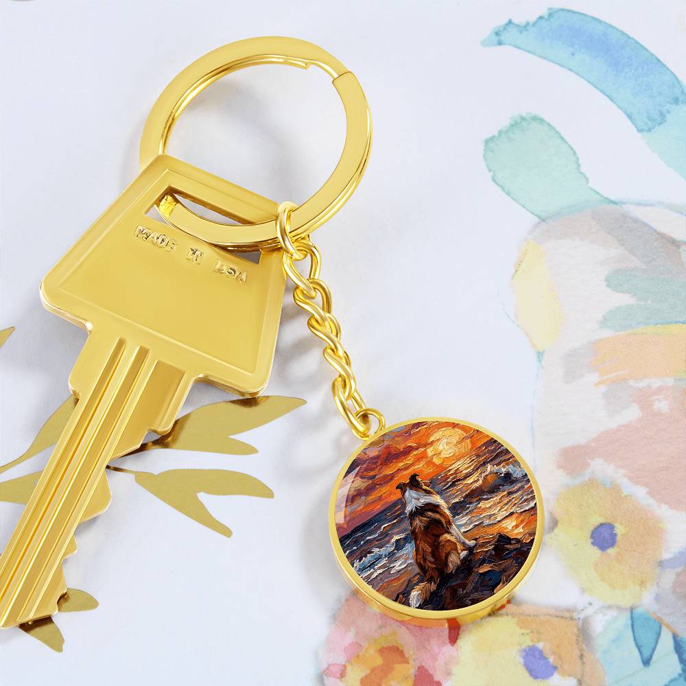 Beach Night - Collie Round Keychain