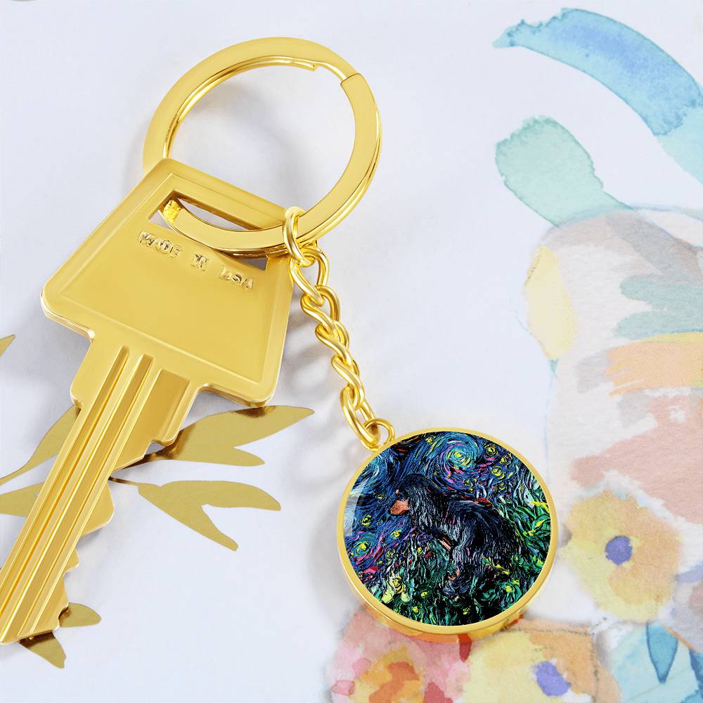 Black and Tan Long Hair Dachshund Round Keychain
