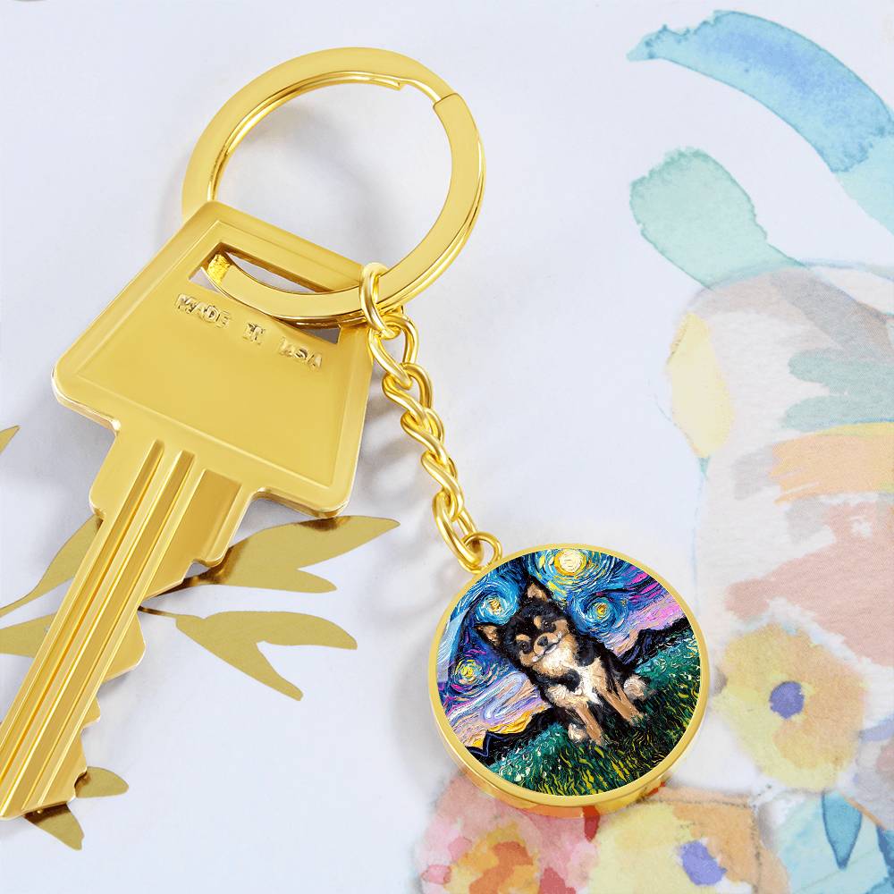 Black and Tan Chihuahua Starry Night Round Keychain