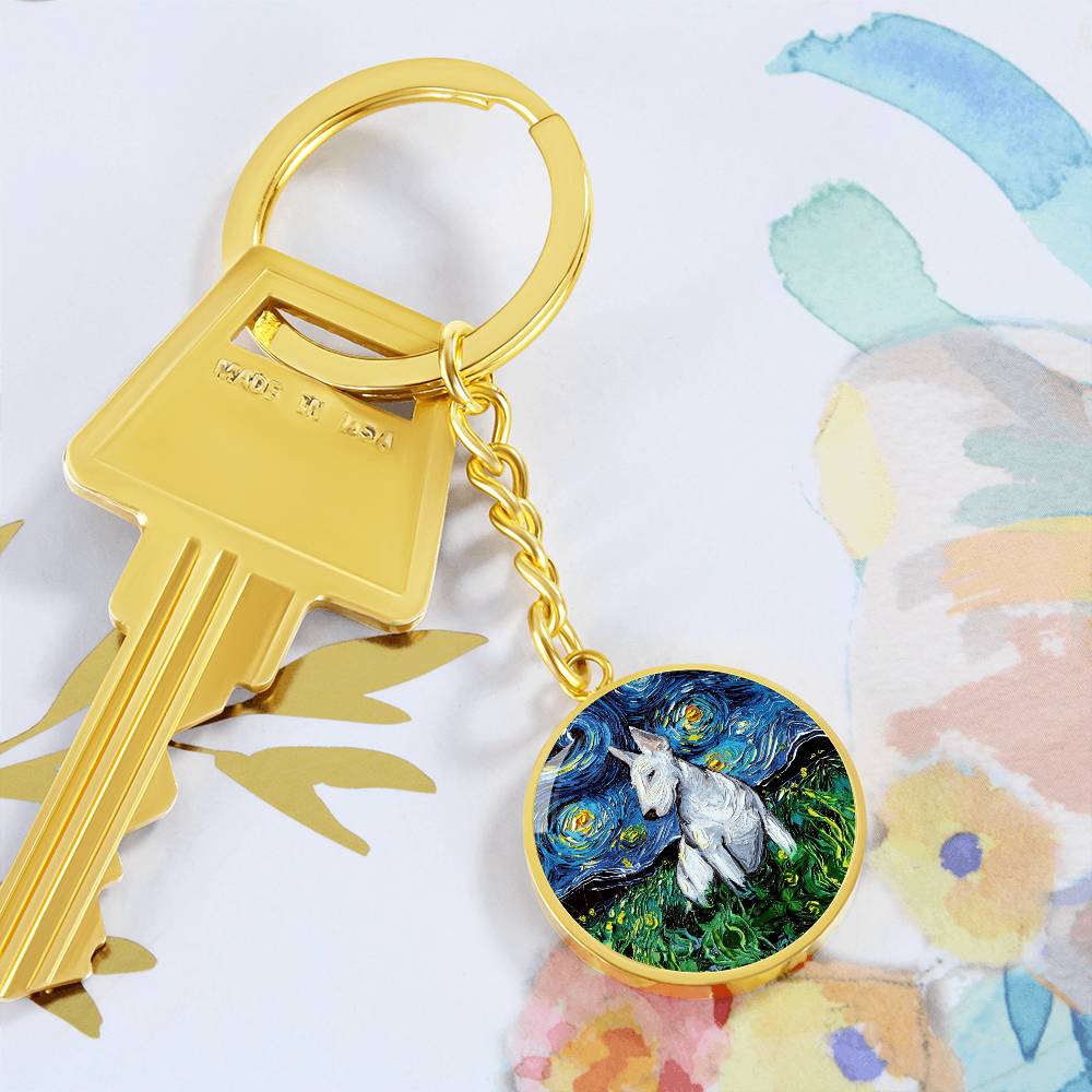 Bull Terrier Starry Night Round Keychain