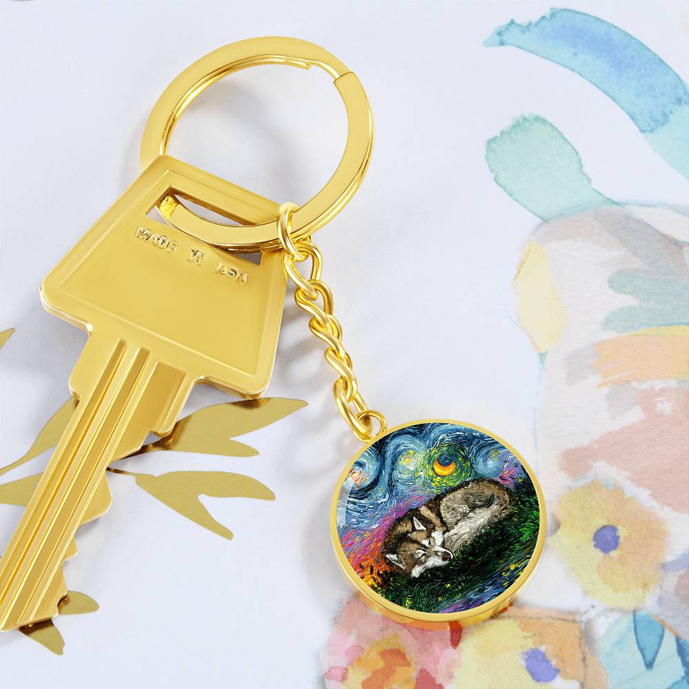 Sleeping Red Husky Round Keychain