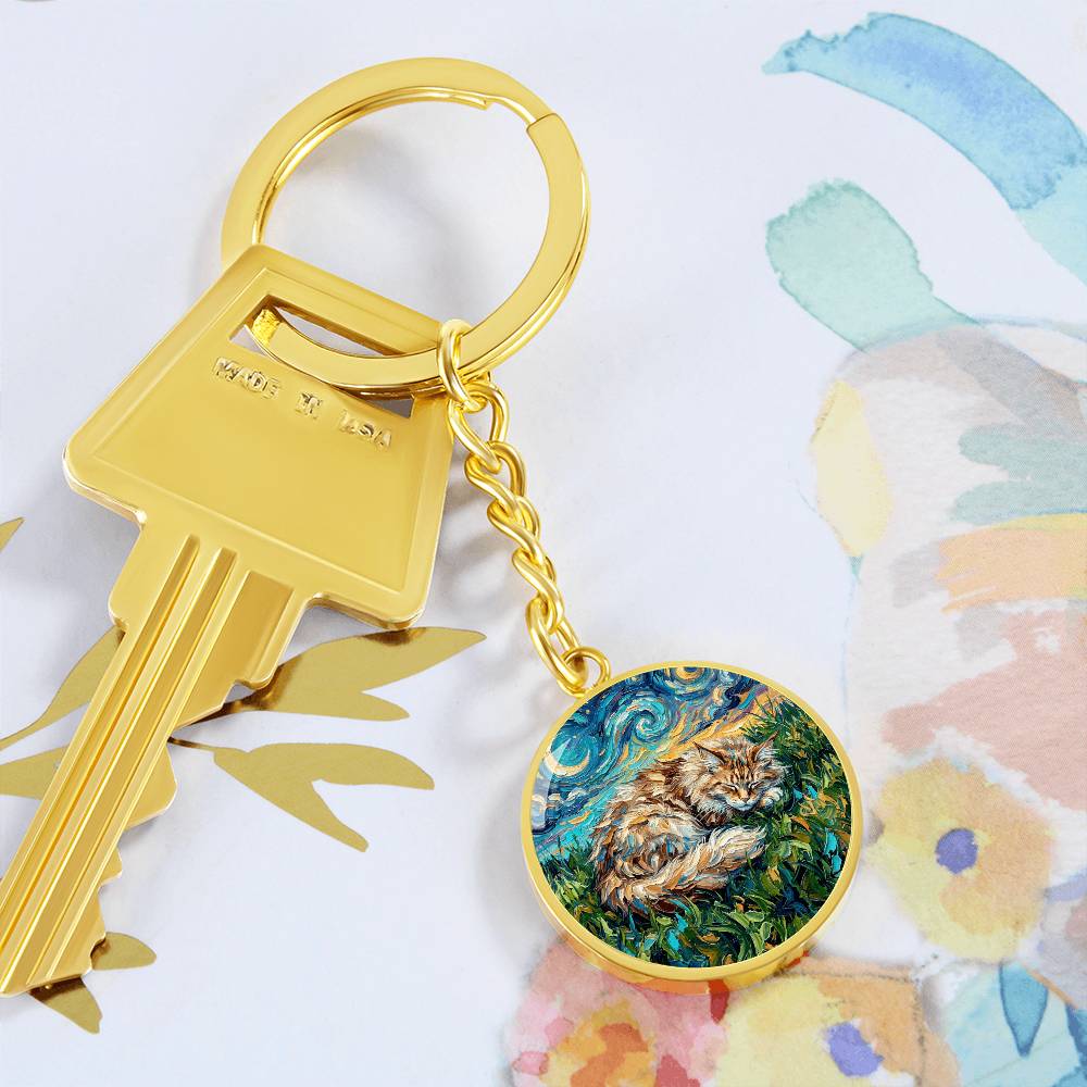 Sleepy Maine Coon Night Round Keychain