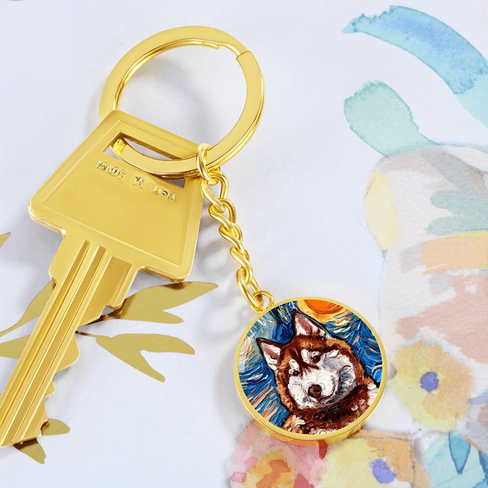 Red Husky Portrait Round Keychain