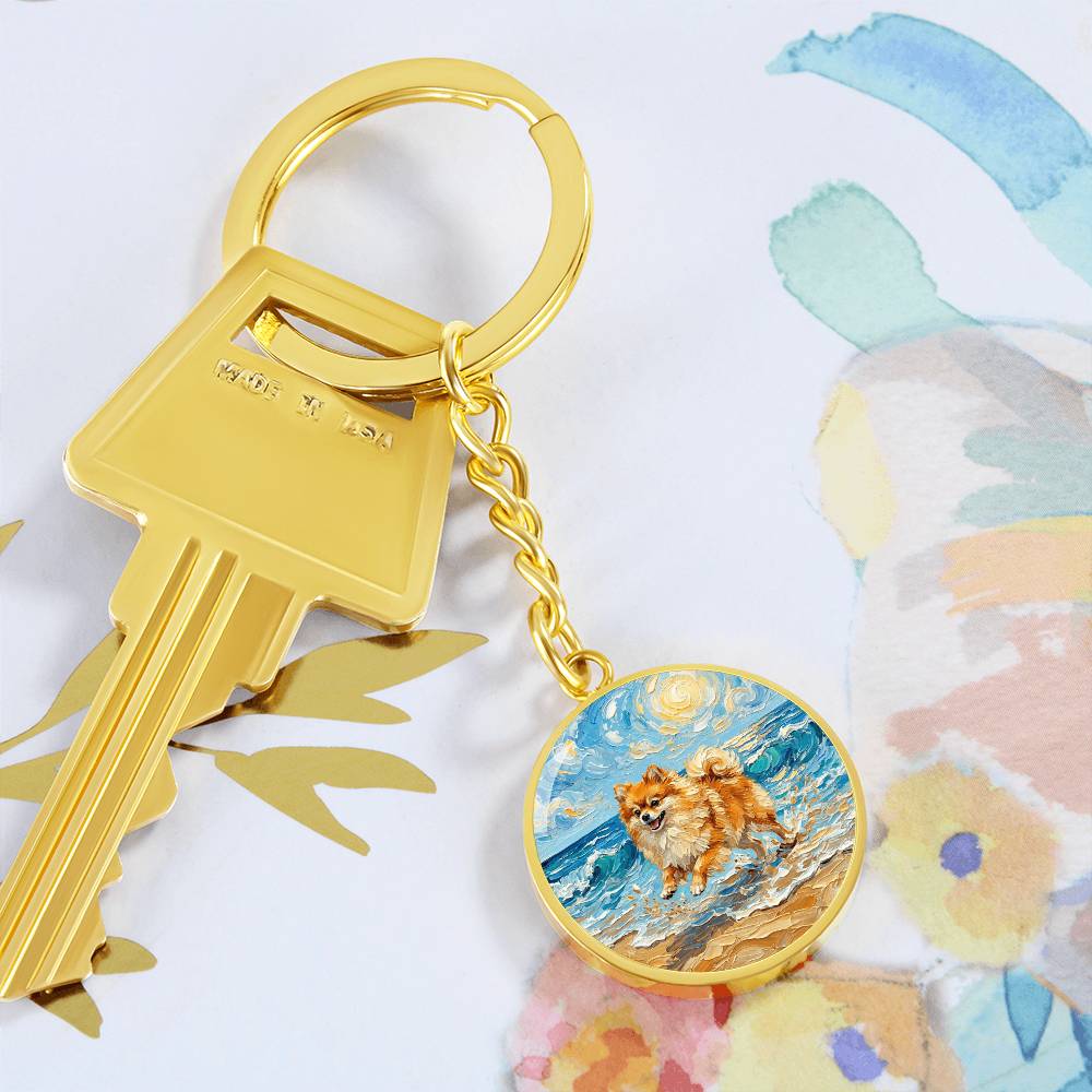 Beach Day - Pomeranian Round Keychain