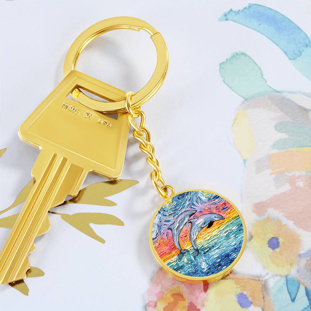 Dolphins Starry Night Round Keychain