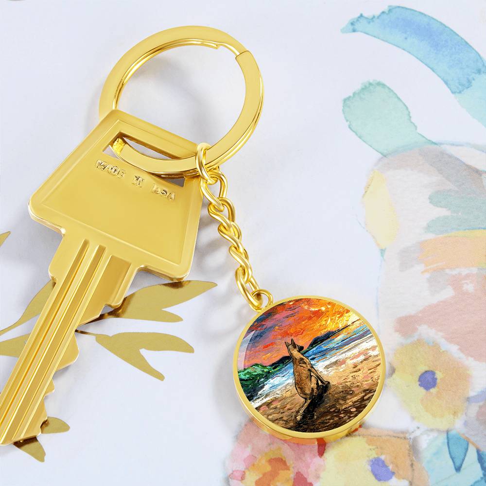 Beach Days - Belgian Malinois Round Keychain