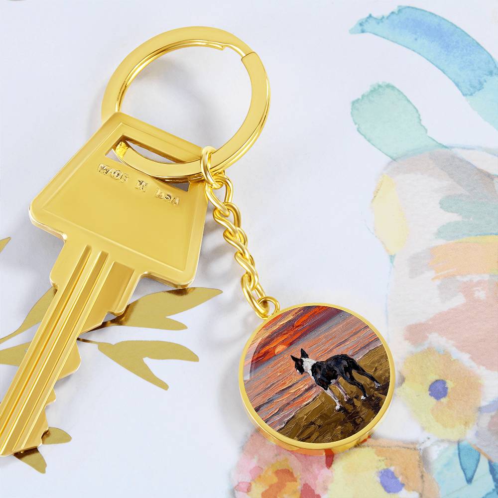 Beach Night - Boston Terrier Round Keychain