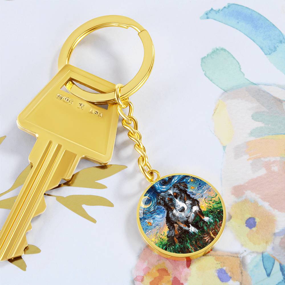 Australian Shepherd Starry Night Round Keychain