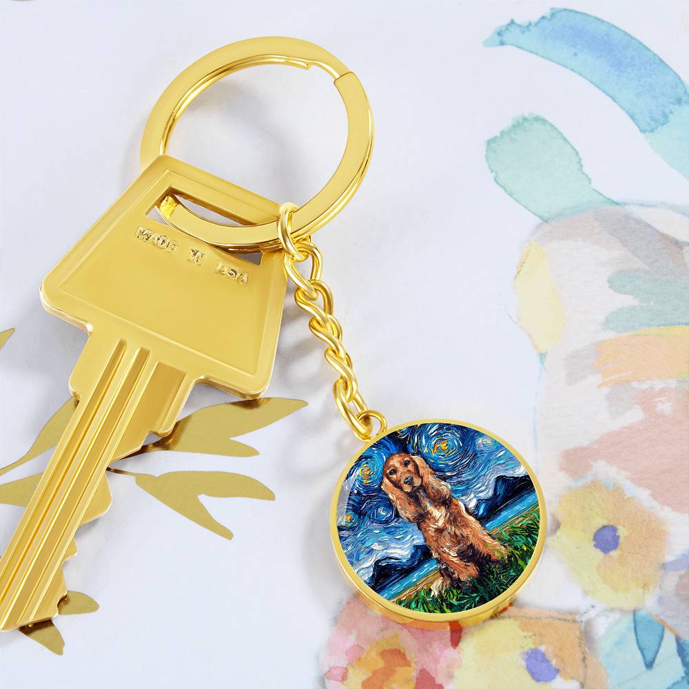 Red Cocker Spaniel Starry Night Round Keychain