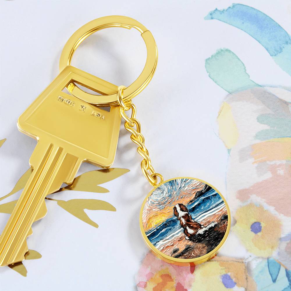 Beach Days - Blenheim Spaniel Round Keychain