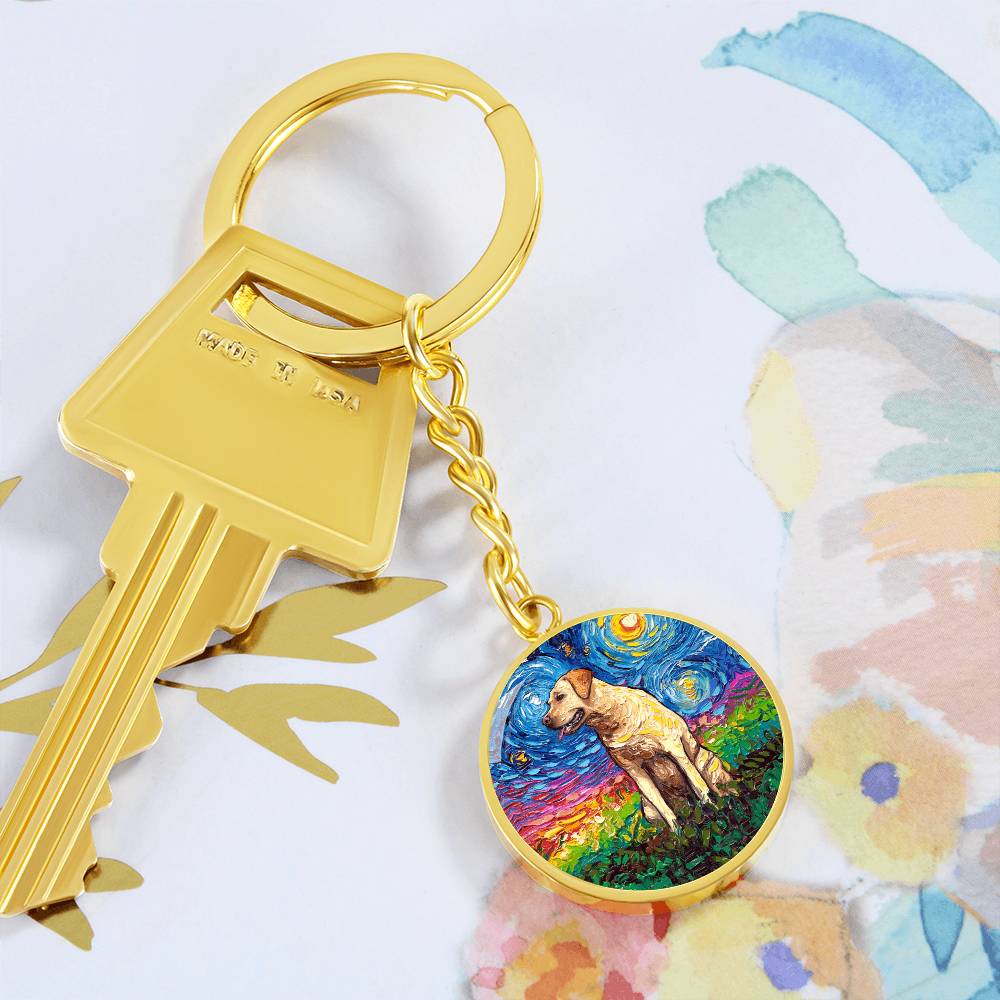 Yellow Labrador Starry Night Round Keychain