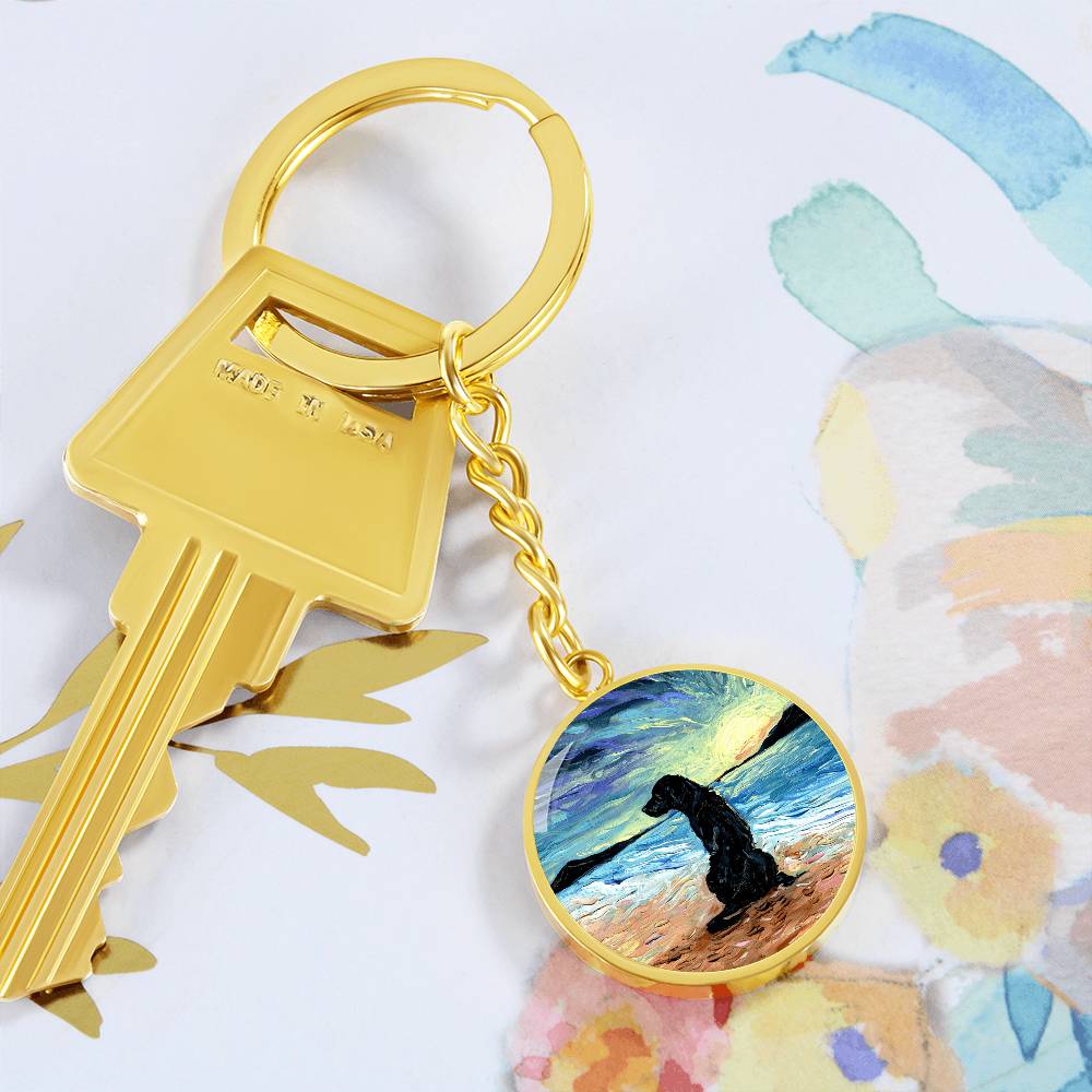 Beach Days - Black Labrador Round Keychain