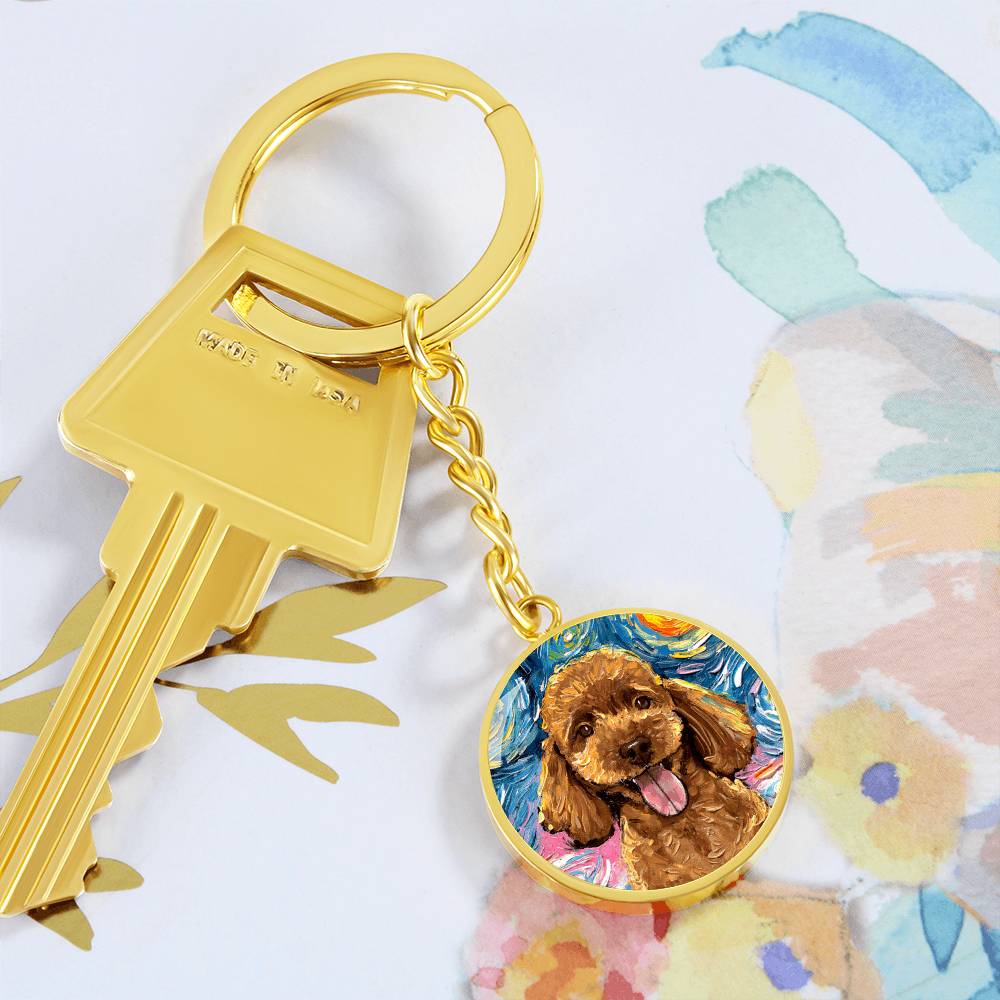 Apricot Poodle Portrait Starry Night Round Keychain