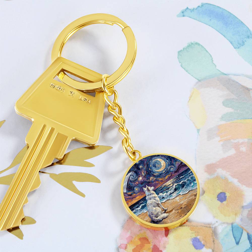 Beach Night - Isabella Husky Round Keychain