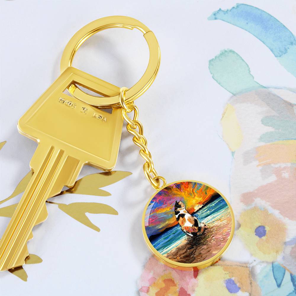 Beach Days - Calico Cat Round Keychain