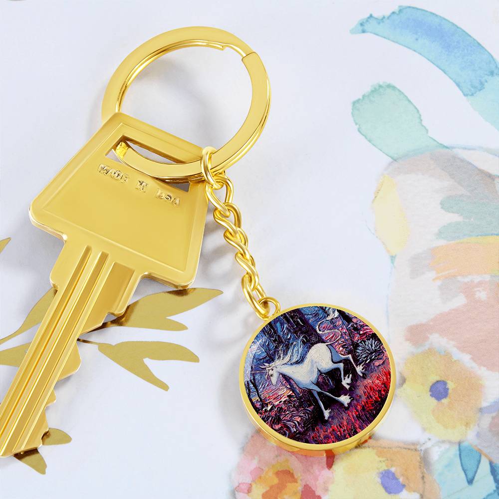 Unicorn Running Round Keychain