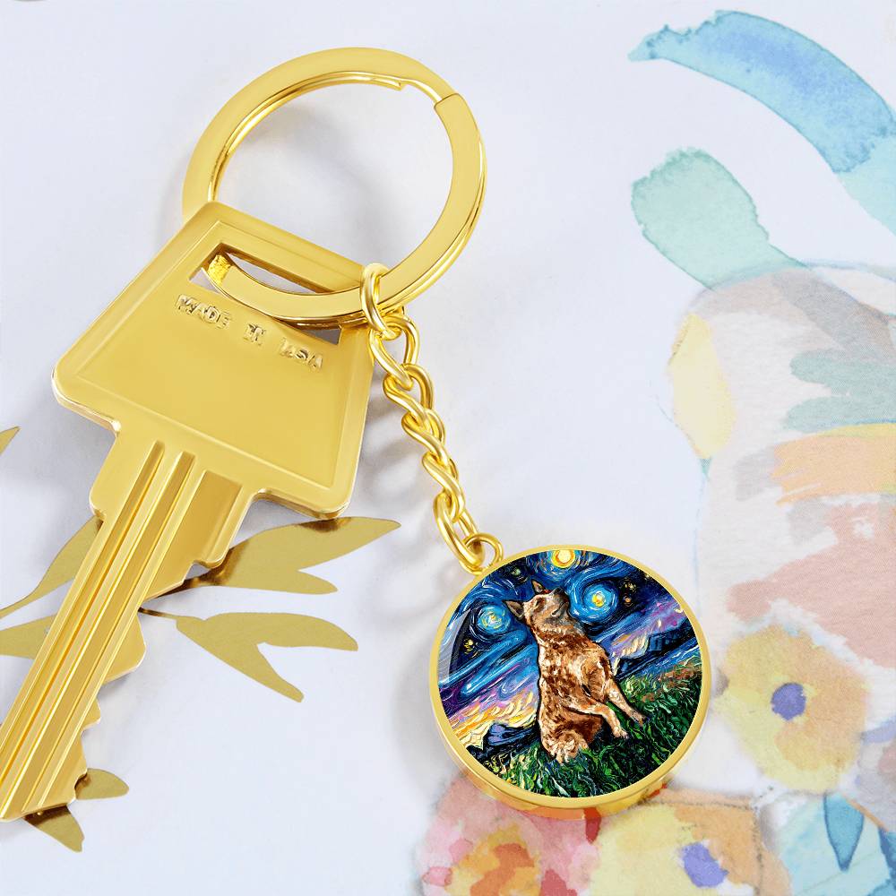 Red Heeler Starry Night Round Keychain