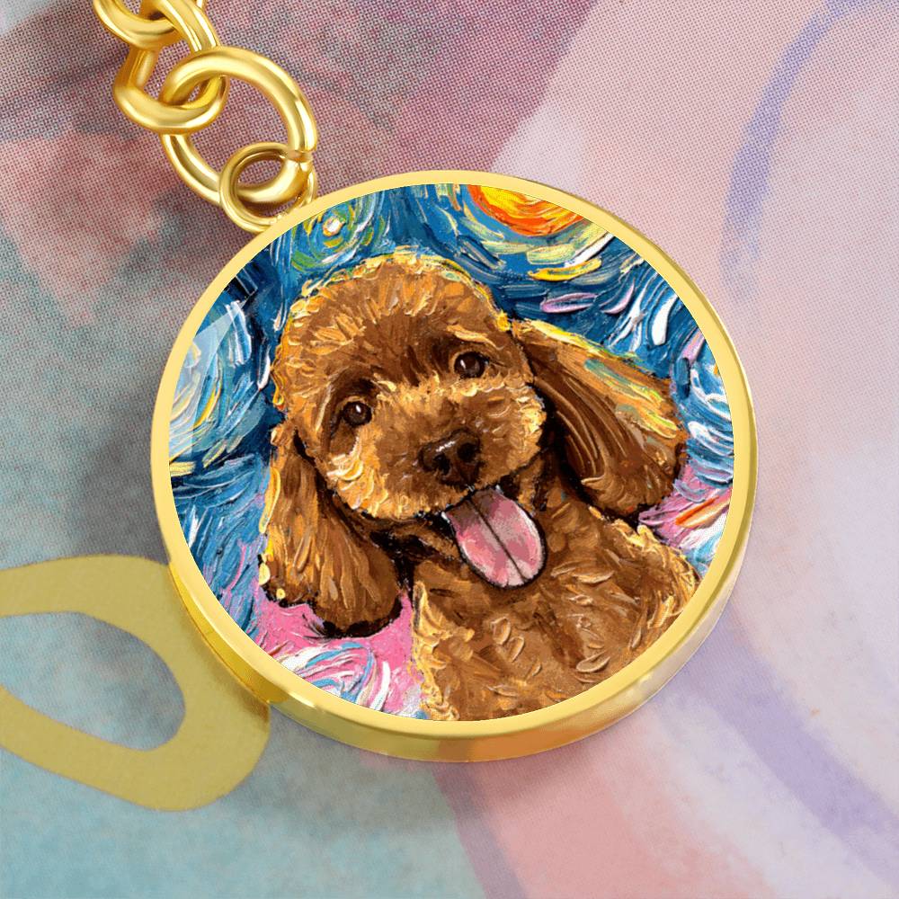 Apricot Poodle Portrait Starry Night Round Keychain